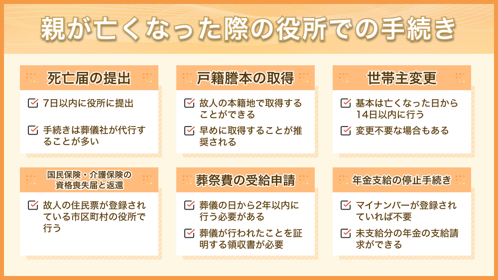 親が亡くなった際の役所での手続き